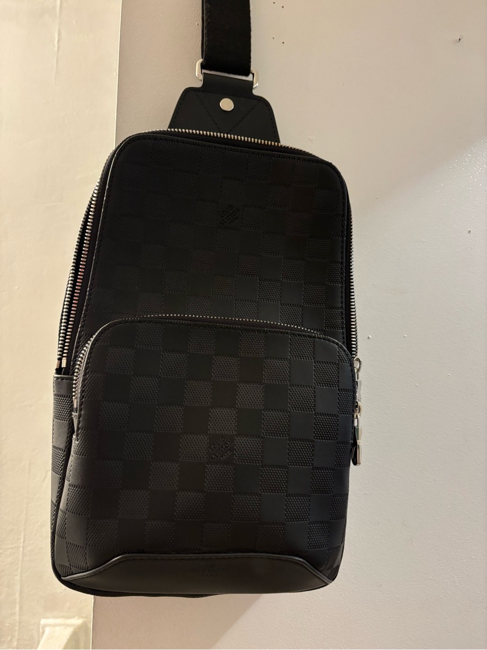 Louis Vuitton Black Checkered Men's Belt Sling Bag excellent condition